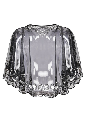 1920s Black Glitter Sequins Cape